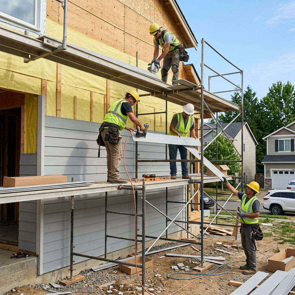 Siding Pros KS crew installing siding on a home