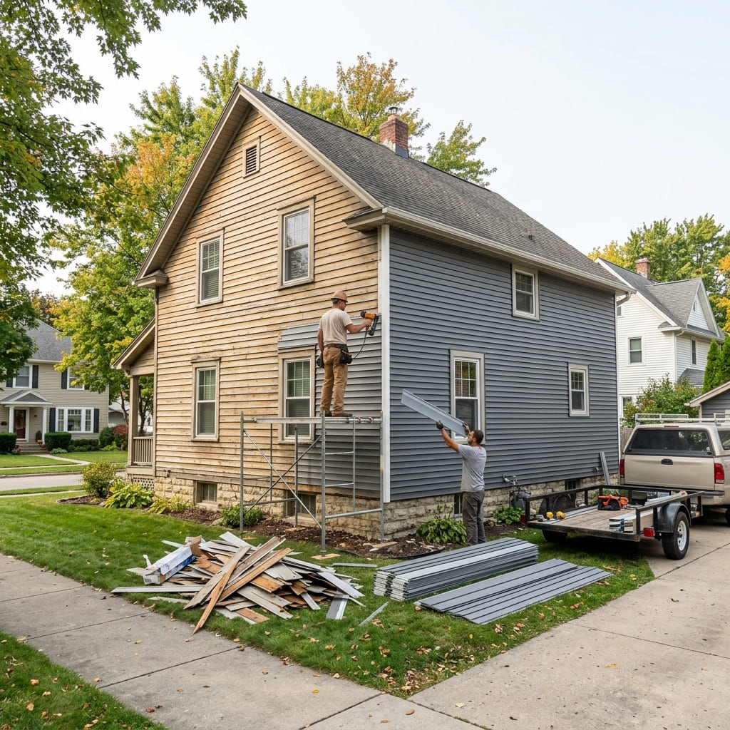 Siding replacement in progress on a Kansas home